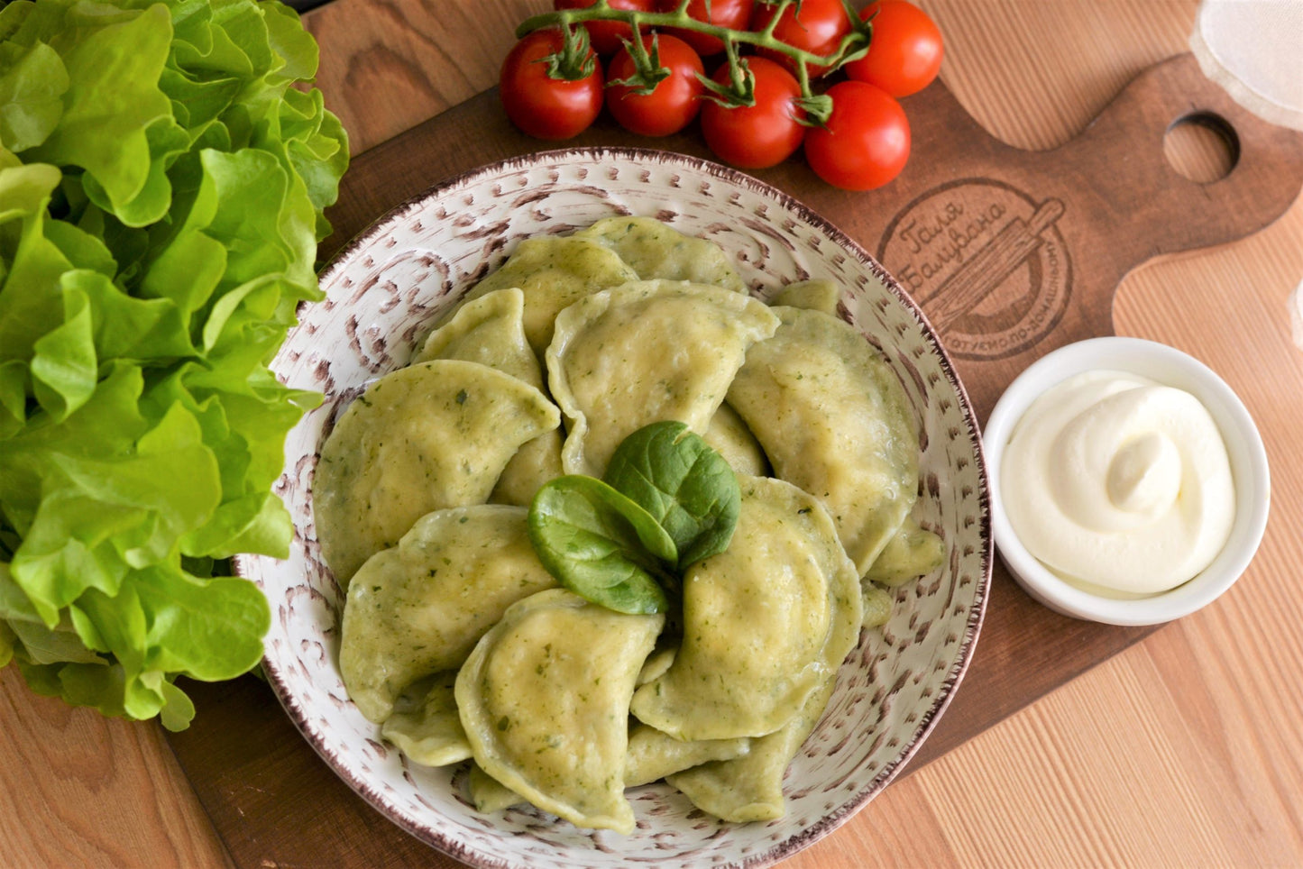 Varenyky with  Salmon and  Spinach